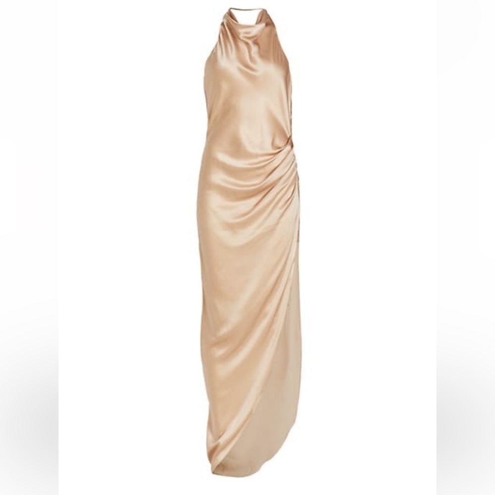 Amanda Uprichard Elektra Gathered Silk Halter Gown, Small
